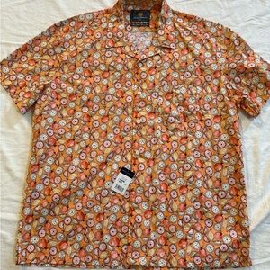 Brook Taverner Citrus Print Shirt XL 4364B Orange Fruit Summer Short Sleeve NWT